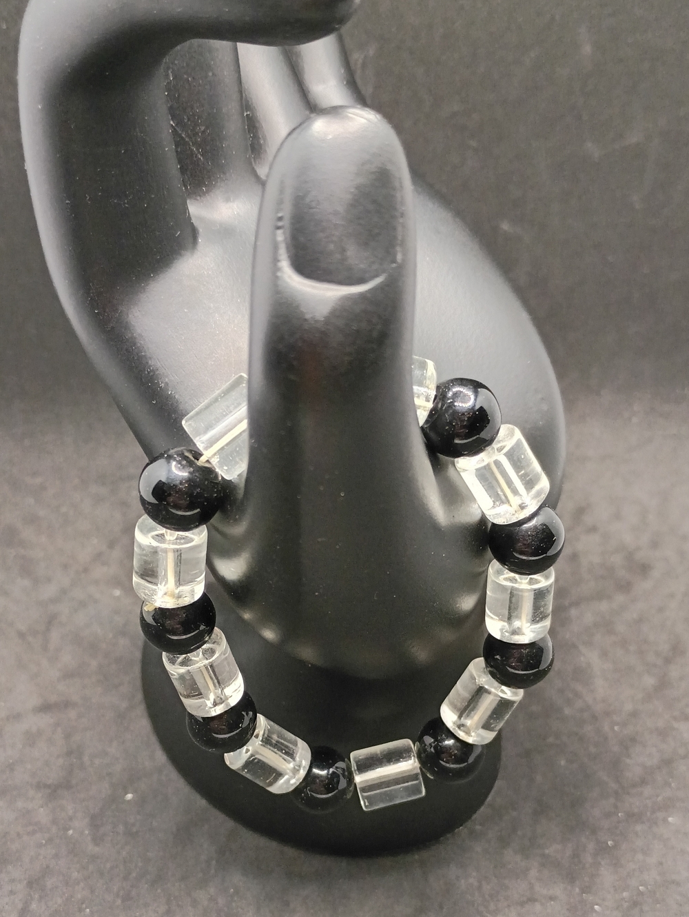 Black and Clear Beaded Stretch Bracelet
